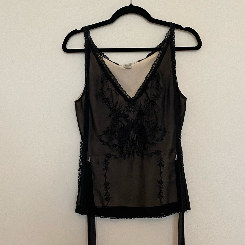 Black sheer overlay cinch waist top
